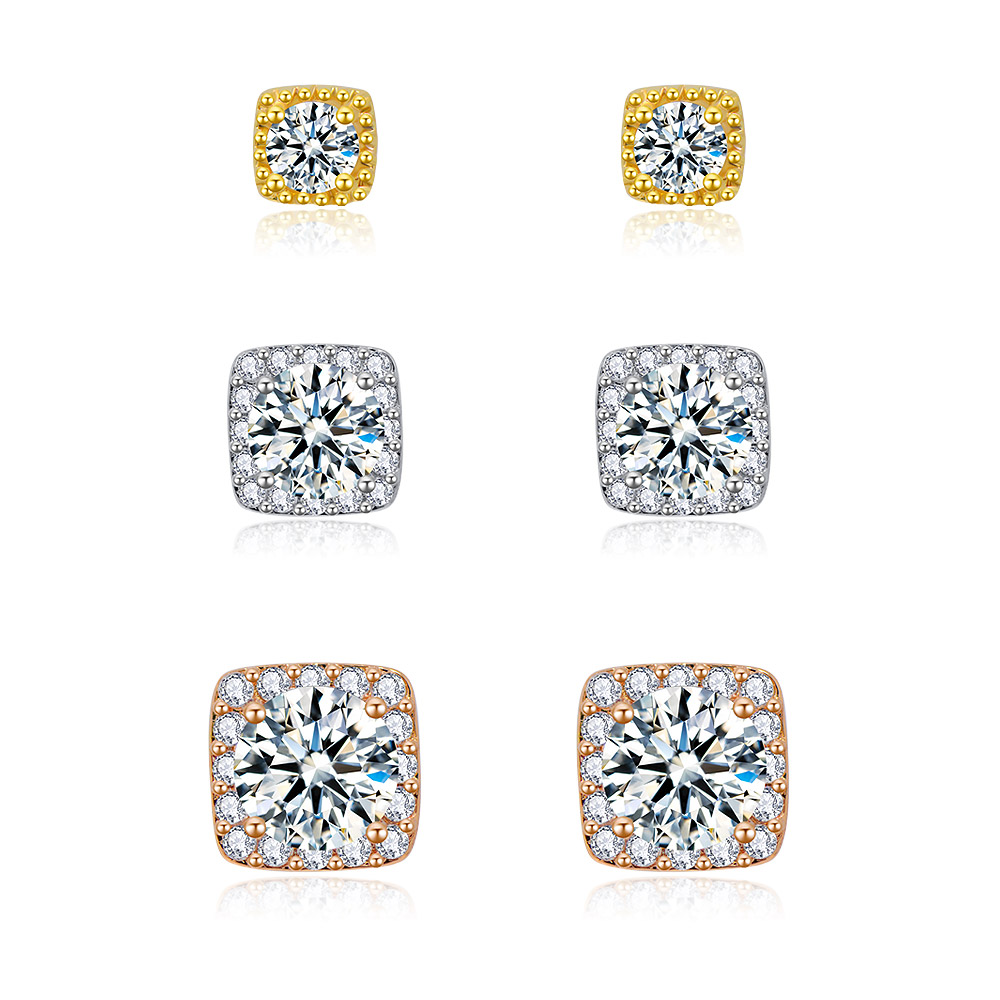 Set of 3 Pairs Square Pave Stud Earrings